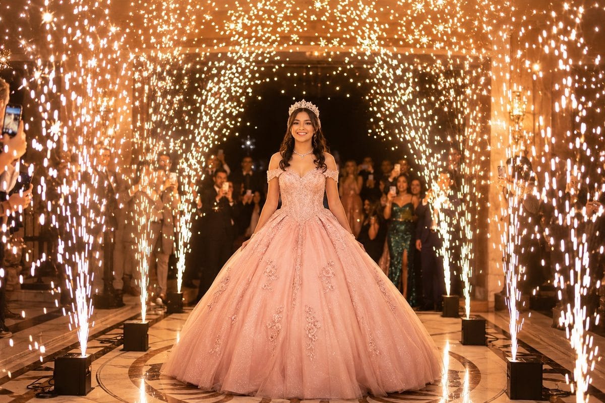 Fuentes de chispas — entrada quinceañera